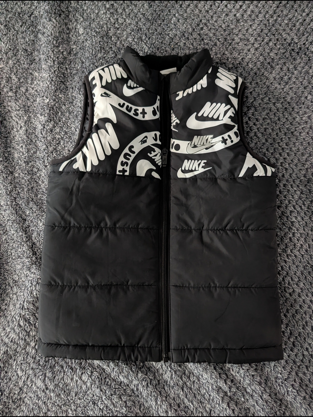 Nike Kids Black Puffer Vest with Logo Print